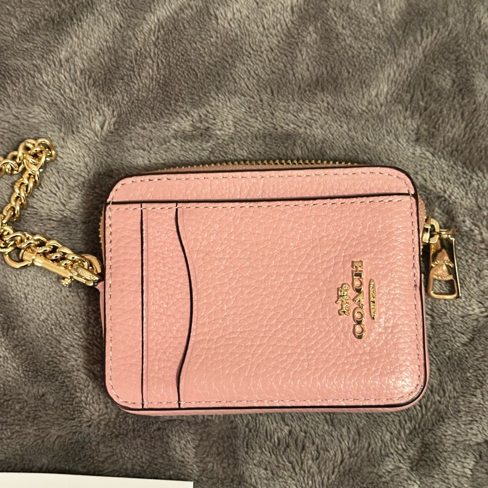 Coach Pink Leather Wristlet with Gold Chain